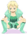  blonde_hair boots excel excel_saga fang female green_eyes open_mouth original satsuyo shorts solo squatting 