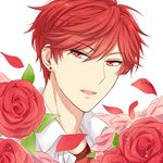  bad_id bad_pixiv_id flower gekkan_shoujo_nozaki-kun lowres male_focus mery_(apfl0515) mikoshiba_mikoto petals red_eyes red_hair rose smile solo upper_body 