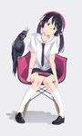  bird cockatoo full_body headphones highres looking_at_viewer original palm_cockatoo pigeon-toed popman3580 shoes simple_background sitting socks solo twintails white_legwear 