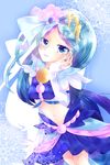  arm_warmers blue_eyes blue_hair cure_mermaid doroshii earrings go!_princess_precure hair_ornament jewelry kaidou_minami long_hair magical_girl midriff multicolored_hair navel precure seashell_earrings skirt smile solo two-tone_hair 