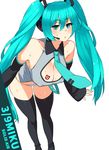  aqua_eyes aqua_hair breasts cleavage covered_nipples detached_sleeves hatsune_miku headset highres large_breasts long_hair necktie no_pants panties solo thighhighs twintails underwear vocaloid zonda_(solid_air) 