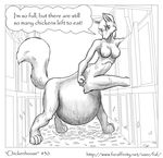  2010 absurd_res anthro belly big_belly breasts comic english_text faf feathers feline female fur hi_res imminent_vore jes mammal monochrome nipples nude raised_tail solo speech_bubble taur text vore 