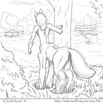  2010 absurd_res anthro breasts butt cloud comic faf feline fur grass hi_res house jes mammal monochrome nude side_boob sky solo taur thought_bubble tree 