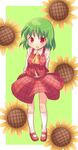  ascot checkered checkered_skirt checkered_vest flower green_hair kazami_yuuka open_mouth red_eyes skirt solo sunflower touhou vest yukari_yukke 