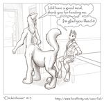  2010 absurd_res anthro belly clothed clothing comic duo english_text faf feline female fur hi_res jes male mammal monochrome nude raised_tail speech_bubble taur text 