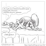  2010 absurd_res anthro bed belly big_belly breasts clothed clothing comic duo english_text faf feline female fur half-dressed hand_on_belly hi_res jes male mammal monochrome nipples nude speech_bubble taur text topless 