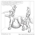  2010 absurd_res anthro bathroom belly big_belly breasts clothed clothing comic duo english_text faf feathers feline female fur hi_res jes looking_back male mammal messy monochrome navel nipples nude raised_leg speech_bubble taur text vore 