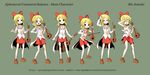  adrian_ferrer blonde_hair bow character_name character_sheet commentary detached_sleeves english_commentary erhu expressions green_background hair_bow highres instrument mary_janes multiple_views open_mouth satsuki_rin shoes simple_background skirt sleeveless torn_clothes touhou yellow_eyes 