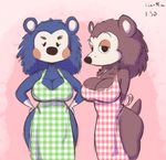  animal_crossing anthro apron big_breasts blue_fur breasts brown_fur cleavage clothed clothing female freckles fur hedgehog joelasko looking_at_viewer mabel_able mammal nintendo sable_able video_games 