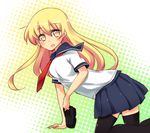  black_legwear blonde_hair blush contemporary kirisame_marisa necktie open_mouth school_uniform solo thighhighs touhou yellow_eyes yukari_yukke 