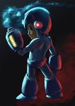  1boy arm_cannon blue_eyes capcom from_behind helmet looking_back male male_focus michitarou nintendo robot rockman rockman_(character) rockman_(classic) solo super_smash_bros. weapon 