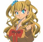  asymmetrical_hair bad_id bad_pixiv_id blue_eyes breasts cardigan earrings galko gyaru jewelry kogal large_breasts long_hair makoto_(tsnoman) one_side_up oshiete!_galko-chan school_uniform scrunchie side_bun solo tan 