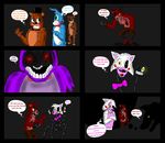  animatronic bear blue_eyes bonnie_(fnaf) bow_tie canine comic female five_nights_at_freddy&#039;s five_nights_at_freddy&#039;s_2 fox foxy_(fnaf) freddy_(fnaf) glowing glowing_eyes good_and_bad_ones green_eyes machine male mammal mangle_(fnaf) mechanical robot shimazun toy_bonnie_(fnaf) toy_freddy_(fnaf) yellow_eyes 