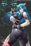  blue_hair breasts glasses haganef hands_on_hips large_breasts 