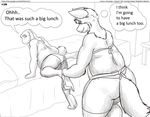  2010 anthro bed belly bulge butt canine chubby clothed clothing comic duo english_text faf half-dressed lagomorph male mammal monochrome rabbit size_difference smile speech_bubble suggestive text thought_bubble topless underwear undressing 