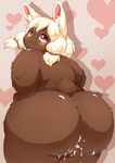  &lt;3 abstract_background ambiguous_gender big_butt big_ears blush butt cum cum_on_butt girly inner_ear_fluff lagomorph looking_at_viewer looking_back mammal nude obese overweight rabbit rajio shadow smile standing wide_hips 