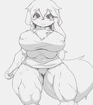  bottomelss breasts canine dog female hair kemono long_hair mammal monochrome nipples sweater unknown_artist 