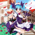  1girl bat_wings blue_hair drink drinks female maid pixiv_manga_sample ripodpotato solo toh tray wings 