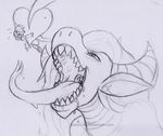  2015 anthro anthrofied blush dragon drooling duo equine female forked_tongue friendship_is_magic hair horn horse long_hair macro male mammal mina my_little_pony open_mouth pipsqueak_(mlp) pony saliva sharp_teeth sketch teeth tongue tongue_out traditional_media_(artwork) vore weasselk 