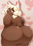  &lt;3 abstract_background ambiguous_gender big_butt big_ears blush butt girly inner_ear_fluff lagomorph looking_at_viewer looking_back mammal nude obese open_mouth overweight rabbit rajio shadow smile standing tongue wide_hips 