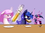  34derpderp blue_eyes blush equine female feral food friendship_is_magic hair horn mammal multicolored_hair my_little_pony princess_celestia_(mlp) princess_luna_(mlp) purple_eyes purple_hair twilight_sparkle_(mlp) winged_unicorn wings 