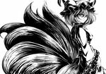  animal_ears aya-on_(miria00) fox_tail greyscale hat monochrome multiple_tails short_hair solo tail touhou yakumo_ran 