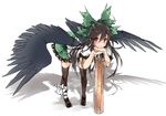  arm_cannon bent_over bird_wings black_hair black_legwear black_wings bow downscaled full_body hair_bow hair_ornament leg_ribbon long_hair looking_at_viewer mary_janes md5_mismatch puffy_sleeves red_eyes reiuji_utsuho resized ribbon shadow shirt shoes short_sleeves simple_background skirt smile solo thighhighs touhou toutenkou weapon white_background wings zettai_ryouiki 