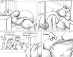  2010 anthro bed belly big_belly big_breasts breasts canine clothed clothing comic english_text faf female fox group half-dressed hand_on_belly key lagomorph male mammal monochrome necklace overweight rabbit size_difference sleeping speech_bubble text topless 