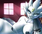  2015 anthro anthrofied breasts female gengar hand_on_hip inside latiar looking_at_viewer mega_gengar nintendo nude pok&eacute;mon shiny_pok&eacute;mon smile solo sunlight video_games white_eyes wide_hips 