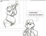  2010 anthro belly big_belly big_breasts breasts canine clothed clothing comic english_text eyes_closed eyewear faf female fox glasses group lagomorph male mammal monochrome open_mouth overweight rabbit size_difference text thought_bubble vore 