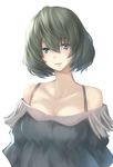  bad_id bad_pixiv_id bare_shoulders black_dress breasts collarbone commentary_request dress grey_eyes grey_hair heterochromia highres idolmaster idolmaster_cinderella_girls large_breasts looking_at_viewer oukawa_yuu smile solo takagaki_kaede upper_body 