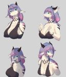  2018 anthro big_breasts blue_eyes blue_scales breasts choker clothed clothing countershading crying dragon female front_view hair hi_res horn kemono lanya_(shian) non-mammal_breasts scales scalie shian side_boob solo tears 