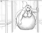  2010 anthro bed belly big_belly big_breasts breasts canine clothed clothing comic english_text faf female fox hyper hyper_belly licking licking_lips mammal monochrome overweight raised_tail solo text tongue tongue_out vore 