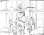  2010 anthro bed belly big_belly big_breasts breasts canine clothed clothing comic english_text faf female fox group half-dressed lagomorph male mammal monochrome necklace overweight rabbit sitting size_difference text topless 