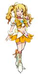  blonde_hair blush bow choker cosplay cure_sunshine cure_sunshine_(cosplay) heartcatch_precure! hoshii_miki idolmaster idolmaster_(classic) long_hair magical_girl midriff navel one_eye_closed orange_bow orange_choker precure shift_(waage) skirt solo twintails wrist_cuffs yellow_bow 