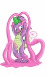  &gt;:3 animal_genitalia anthro balls blush cub dragon friendship_is_magic fully_bound genital_slit goo kitsune18 knot male my_little_pony nude open_mouth penis penis_tentacles plain_background raised_arm scalie scared slit solo spike_(mlp) tentacle_fellatio tentacles translucent white_background young 