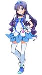  black_hair blue_choker blue_eyes blue_skirt blush choker cosplay cure_marine cure_marine_(cosplay) frown hand_on_hip heartcatch_precure! idolmaster idolmaster_(classic) kisaragi_chihaya long_hair magical_girl precure shift_(waage) skirt solo thighhighs wrist_cuffs 