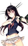  bad_id bad_pixiv_id black_hair choukai_(kantai_collection) glasses gloves hair_ornament highres kanae_nagiki kantai_collection long_hair midriff school_uniform serafuku simple_background solo 