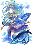  blue_eyes blue_hair boots cure_mermaid earrings go!_princess_precure itomugi-kun jewelry kaidou_minami knee_boots magical_girl midriff precure smile solo 