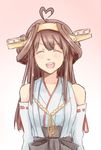  ahoge bare_shoulders brown_hair detached_sleeves hairband headgear heart_ahoge highres japanese_clothes kantai_collection kongou_(kantai_collection) long_hair nontraditional_miko rokettopencil solo 