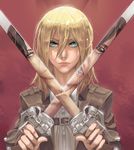  1girl blonde_hair blue_eyes christa_renz dancing_titan dual_persona shingeki_no_kyojin standing sword weapon ymir_(shingeki_no_kyojin) 