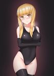  blonde_hair competition_swimsuit glasses hachimitsu-b long_hair one-piece_swimsuit perrine_h_clostermann strike_witches swimsuit tail thighhighs world_witches_series yellow_eyes 
