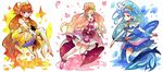  amanogawa_kirara blonde_hair blue_eyes blue_hair bow brown_hair cure_flora cure_mermaid cure_twinkle detached_sleeves dress earrings flower gloves go!_princess_precure haruno_haruka itomugi-kun jewelry kaidou_minami magical_girl multiple_girls open_mouth pink_bow precure purple_eyes smile sparkle twintails white_gloves 