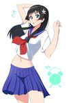  black_hair blue_eyes daniel_(artist) flower hair_flower hair_ornament highres long_hair navel saten_ruiko school_uniform serafuku to_aru_kagaku_no_railgun to_aru_majutsu_no_index 