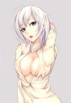  anastasia_(idolmaster) blue_eyes bonkiru breasts cleavage_cutout covered_nipples highres idolmaster idolmaster_cinderella_girls large_breasts short_hair silver_hair solo sweater 