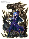  1boy action blue_hair dragon full_body magic male_focus pixiv_manga_sample ripodpotato solo toh 