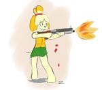  animal_crossing canine dog female gun isabelle_(animal_crossing) kamperkiller_(artist) mammal nintendo ranged_weapon shotgun video_games weapon 