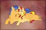  2014 blonde_hair blue_eyes blue_hair couple cuddling duo equestria_girls equine female flash_sentry_(mlp) hair horn hug llacky lying male mammal my_little_pony pegasus red_hair sunset_shimmer_(eg) two_tone_hair unicorn wings 