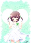  blush brown_hair closed_eyes clover dress four-leaf_clover highres imouto_senbatsu_sousenkyo kuwada_yuuki long_hair smile solo sundress tachibana_yotsuha twintails 