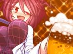  alcohol beer blush bouncing_breasts breasts drunk horikawa_raiko kuresento large_breasts open_mouth red_eyes red_hair solo sparkle touhou 